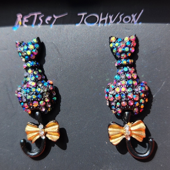Betsey Johnson Pave Black Cat Earrings - Boo To You - Picture 15 of 16